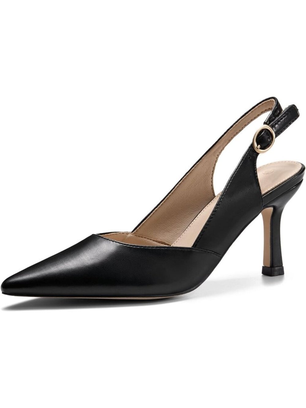 Women's Black Slingback Sexy Kitten Heel Closed Pointed Toe Backless Pumps Shoes